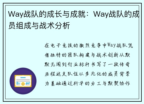 Way战队的成长与成就：Way战队的成员组成与战术分析
