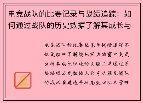 电竞战队的比赛记录与战绩追踪：如何通过战队的历史数据了解其成长与变化